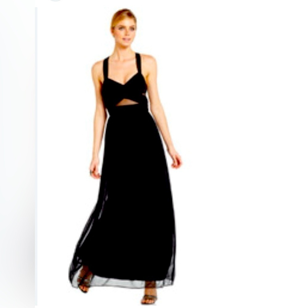 Betsy & Adam Sleeveless Illusion Cutout Gown Black Sz 12
